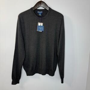 Joseph & Lyman Merino Wool Crew Neck Sweater Grey Preppy Men's L New